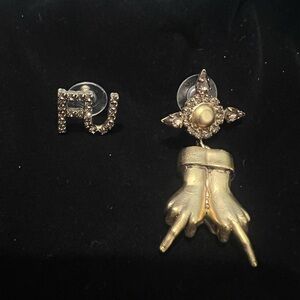 DYLANLEX NWOT FU Mismatched Gold Tone/Crystal Earrings